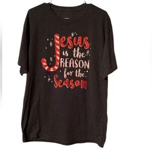 Gray T-Shirt with Festive Red and White Design